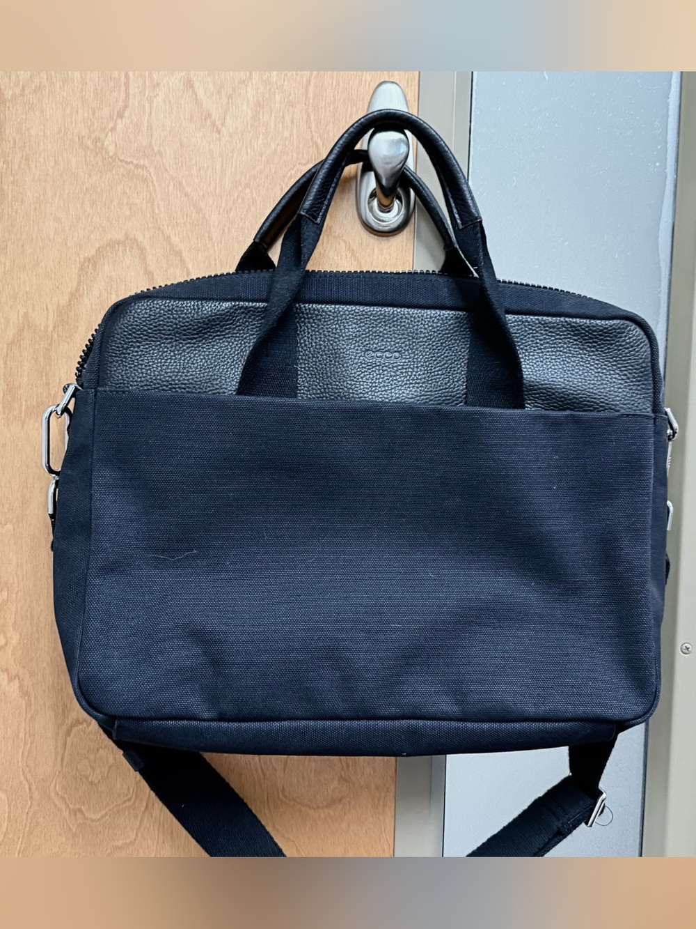 ECCO Black Men's Briefcase Shoulder Bag Leather & Canvas